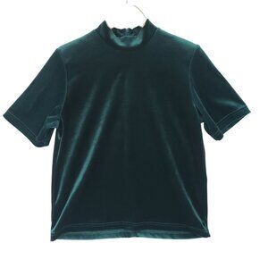 Vintage 90s Teddi Green Velvet‎ Short Sleeve Mock Neck Top Size M Glam Grunge